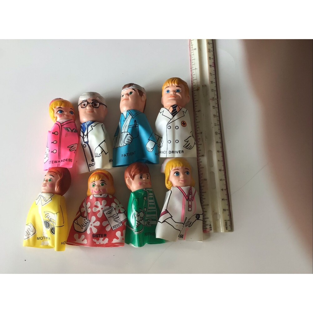 Vintage Collectible Finger Puppet Toy Small 3.25" Made in Hong Kong Set Of 8